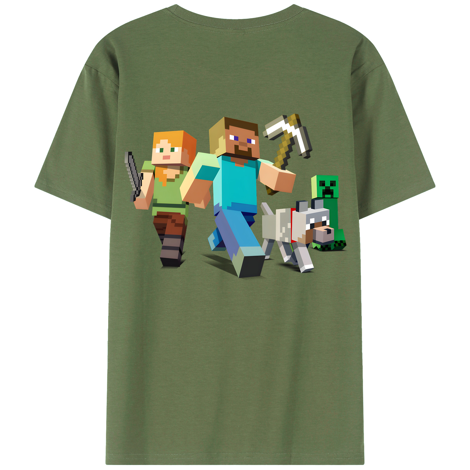 （画像用） マインクラフト ブロックの世界 Minecraft MC Block world 綿100％ メンズ半袖Tシャツ（バックプリント） 通気性